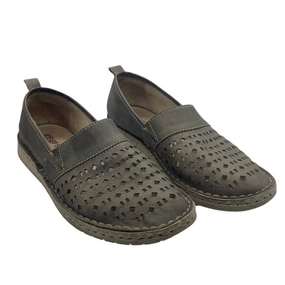 Josef Seibel Gray Perforated Leather Slip-On Shoes Womens Size 37 Comfortable - Picture 1 of 8